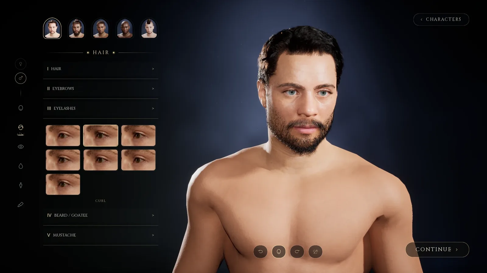 The character creator: choosing hair, brows and lashes for a new character