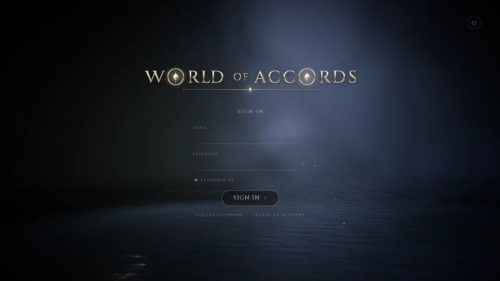 The game's sign-in, over still water under the gold logo